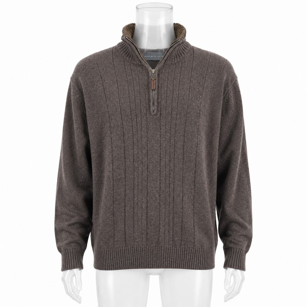 Oscar de la Renta Vintage Brown Quarter Zip Sweater Mock Neck Pullover XL